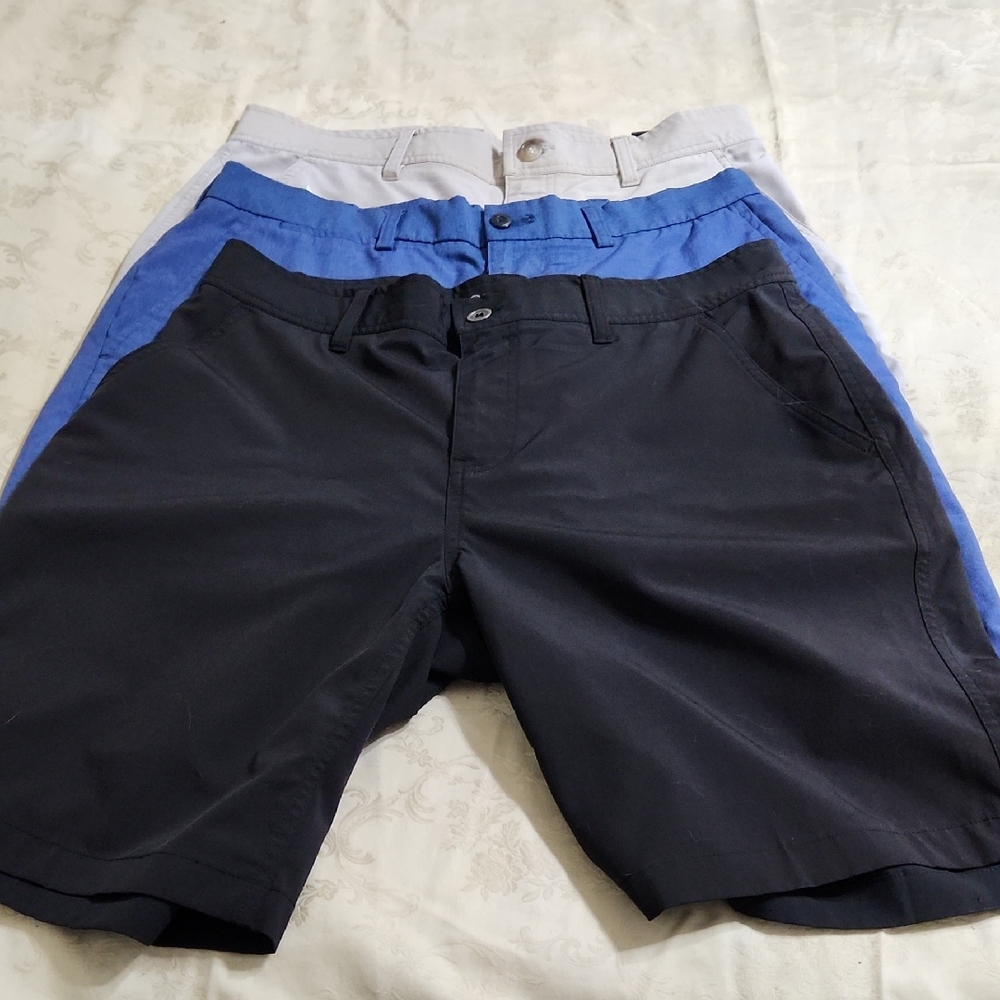 3 Men's Black,Tan and Blue Flat Front Shorts
